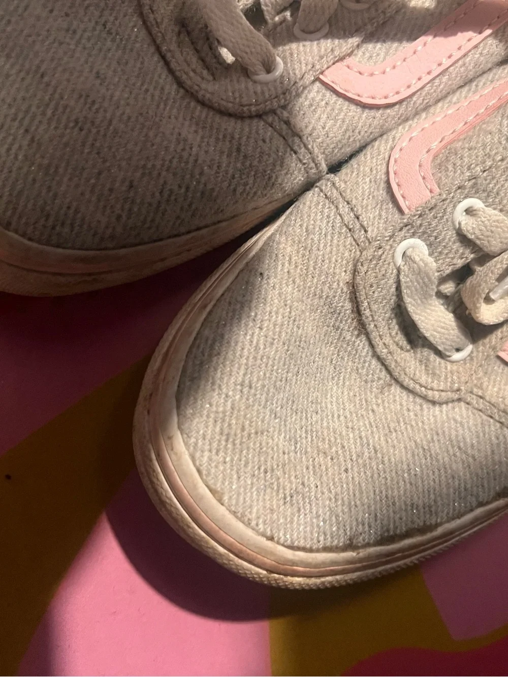 Vans Kids Gray Canvas Sneakers with Pink Side Stripe